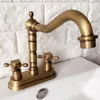 Bathroom Sink Faucets Antique Brass 4" Centerset Faucet Swivel Basin Mixer Tap Dual Cross Handles Man066