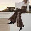 Calça feminina feminina feminina largou o leopardo da calça vintage da cintura alta calça de moletom de luxo de ponta