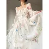 2023 Sommer KOREAN COLEAN STYLE BLOMALE Abend Partykleider Chiffon Long Sleeve Beach Midi Fairy Kleid Vestidos de Ocasion Formals 240321