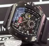 Słynna marka Swiss Black PVD Mechaniczne zegarki ze stali nierdzewnej Automatyczne zegarki Luksusowe Felipe Massa Flyback guma data męska
