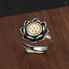 Ringos de cluster retro lotus ouro prata colisão anel para acessórios de detinhos dama tendência S925 jóias femininas ajustáveis
