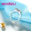 Wedding Rings Beautiful Flower Shape Colorful Crystal 925 Sterling Silver Color Women Engagement Fashion Party Finger Jewelry