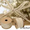 Party -Dekoration 10m Jute -Sackleinenbrötchen Breite 0,5 cm Hessian Ribbon mit Spitze Vintage Rustikal Hochzeit Ornament Dekor BB5773