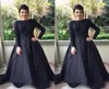 Skromna muzułmańska sukienka wieczorowa Czarna Bateau Neck Lacce Top Top Party Party Suknie