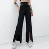 Pantalon féminin 2024 Spring Femmes Full Longueur Black Casual High Elastic Asse Loose Solide Hollow Out Spreet Land Streetwear