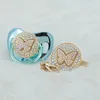 MIYOCAR luxurious bling 3D Butterfly pacifier and pacifier clip BPA free Born gift Pography no for daily use 240401