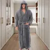 Home Clothing Coral Fleece Bathrobe Luxurious Men's Hooded With Adjustable Belt Ultra Soft Absorbent Male Robe Pockets Plush