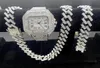 Armbanduhren 3PCs verfrorene Uhren für Männer Gold Uhrenquarz 15mm Cuban Link Chains Armband Halsketten Diamantschmuck Mann Reloj4653063