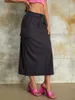 Skirts Women Fashion Flap Pocket Drawstring Side Back Split Cargo Bodycon Skirt Y2K Street Solid Straight Leg Mujer
