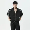 Men's Tracksuits NOYMEI Contrast Color Two Pieces Set Korean Style Casual Zipper Patchwork Short Sleeve Coat Straight Wide Leg Pants WA4188