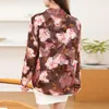 Women's Blouses Flower Floral Printing Vintage Chiffon Polo-Neck Long Sleeve Loose Blouse Shirt Korean Fashion Female Clothing Tops 2024