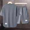 Men's Tracksuits Jogging Suit With Pockets Summer Casual Outfit Set O-neck Short Sleeve T-shirt Drawstring Waist Wide Leg Shorts Activewear