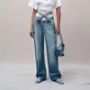 Frauen Jeans 2024 Frühling handgefertigt Blume Low Rise Cross Gürtel Weitbeinhose Mode hundert hochwertige Hosen Y2K