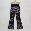 Женские джинсы ручной работы цвета бриллианты с высокой талией Женщины Эластичная стройная джинсовая штаны 2024 Spring Black Street Street