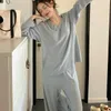 Vêtements à domicile 2024 Pajamas pour femmes Set Luxury Loose Top Sleepwear Nightwear Localiers Habandons Femme Solide Pullor Loungear