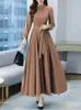 Casual Dresses Spring Autumn Maxi Fashion Female Vintage Full Sleeve Solid A-Line Chiffon Dress Women Long Muslim