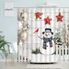 Shower Curtains Cute Snowman Christmas Snowflake Elk Bird Cedar Gift Winter Scenery Blue Year Xmas Fabric Bathroom Decor Set