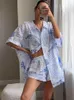 Hirigin Holiday قطعتين مجموعة الصيف غير الرسمية الشاطئية للنساء طباعة قمصان الأكمام القصيرة و Sorts بدلات 240327