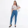 Jeans femminile femminile di colore puro denim in giro per la vita in vita alta coltiva i pantaloni morali che modellano il flgure