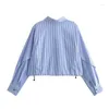 Women's Blouses KEYANKETIAN 2024 Launch Adjustable Hem Striped Shirt Fashion Tiered Single Breasted Loose Long Sleeve Short Blouse