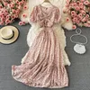 DONNE Summer Summer Chiffon floreale set floreale manica a soffio V collo corto topshigh wat aline maxi gonne a due pezzi abiti 240320