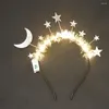 Party Decoration 1pcs Led Light Up Tinsel Moon Star Princess Poughband Birthday Bridal Hairband Crown Wedding Glow Favors