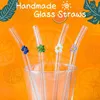 Drinking Straws Glass Straw With Flower Shatter-proof Reusable Bent Cleaning Brush For And Cold Drink