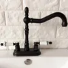 Badkamer wastafel kranen zwarte olie gewreven brons 4 "centra -faucet swivel bassin mixer kraan dubbele keramische handgrepen hendels mhg078