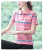 Striped Short Sleeved T-shirt for Women's Summer 2024 New Versatile Polo Shirt for Girls