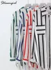Women's Blouses Streamgirl Green Striped Shirt For Women Oversize Long Sleeve Black Stripe Elegant Shirts Loose Top 2024