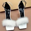 Dress Shoes Spring And Summer Mink Capillary High-heeled Patent Leather Square-toe Sandals Banquet Large Size Custom Women Single Shoe