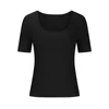 Women's T Shirts 2024 Summer Square Neck Kort ärm Solid Bluses Casual Slim Fit Ribbed Knit Basic Shirt Streetwear Y2K Tops