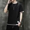 Mens Summer Short Sleeve T-shirt Cotton Slim Fit Round Neck Half Thin Korean Top Casual Trend