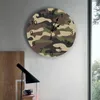 Wandklokken camouflage groen bruine geometrische decoratieve ronde klok aangepast ontwerp niet tikkende stille slaapkamers groot