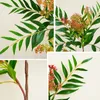 Decorative Flowers 88cm Artificial Big Green Plants Branches Fake Leaves With Fruits Wind Shadow Leaf For Home Living Room Decoration