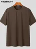 Incerun mode casual stil män o-hals design nisch camiseta stilfull randig solid bekväm kortärmad t-shirts s-5xl240402