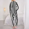 Home Clothing Pyjama weibliche Vintage Striped Print Room Nachtwäsche Schwarze weiße vertikale Streifen 2 Stück Pyjama Sets übergroßer Anzug