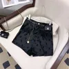 Flocking Printed Ice Silk Black Shorts Women's Summer Thin High Waist Loose Slimming Acetic Acid Suit Wide-leg Pants