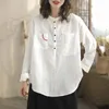 Blusas femininas algodão Mulheres camisa solteira cardigan 2024 primavera verão de manga comprida o pescoço de moda lady tops feminino yoyikamomo