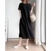 Abiti per feste Fashion Oggine di colore Solido pieghe di abiti da donna casual manica corta 2024 abito lungo estate oversize