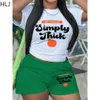 HLJ Summer Streetwear Frauen Muster Buchstaben Druck runden Nacken T -Shirt und Shorts zweiteilige Sets Female Sporty 2PCS Outfits 240325