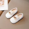 Peuter meisjes leren prinses vaste kleur plaid patroon schoenen kinderen leren schoenen zwart witte baby kinderen voetbescherming schoenen 21-35 s92d#