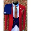 Men's Suits Orange Jacket Dark Blue Vest Pant Business Elegant Slim Fit Men 3 Pieces Wedding Groom Blazer Custom Made Daily Outfits