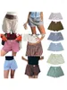 Women's Shorts Women Elastic Low Waist Micro Boxer Y2K Cute Gingham Sleep Lounge Checkered Plaid Button Mini