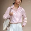 Kvinnors blusar evnisi kvinna casual single breasted office skjorta elegant smala långärmade toppar för våren fast färg chiffon blus 2024