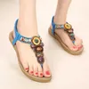 Hip Summer Sandals w stylu etnicznym dla kobiet buty płaskie turystyczne plażę bohemian z koralikami kapcie jodełka