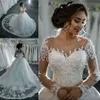 Luxur Applique Crystal Wedding Dresses With Gorgeous Jewel Long Sleeve Covered Button Back Sweep Train Bridal Gown