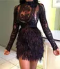 Design Fashion Christmas Feather Cocktail Dresses Black Celebrity Abite da sera Mini Abito da ballo corto da festa corta 5633790