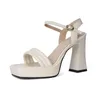 Sandals 2024Summer White Waterproof 2.5CM Platform Genuine Leather Block Heels Thick Square To Ladies Shoes