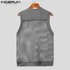 Men Tank Tops Mesh Patchwork Przezroczysty oddychający rękawy o nokloczu seksowne mężczyźni ubranie letnie kamizelki modowe s-5xl inderun240402